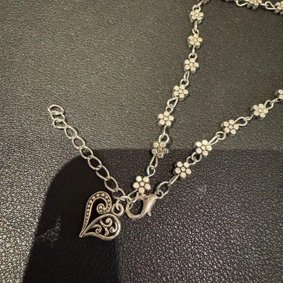 Silver Floral Heart Charm Anklet with adjustable claw hook - Picture 3 of 3
